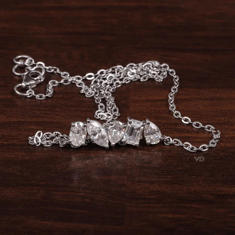 Multi Shape Moissanite Necklace, Pear Marquise Oval Emerald Cut Pendant,