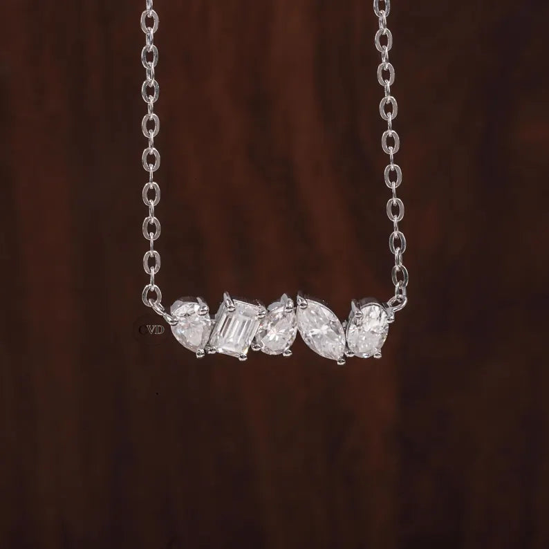 Multi Shape Moissanite Necklace, Pear Marquise Oval Emerald Cut Pendant,