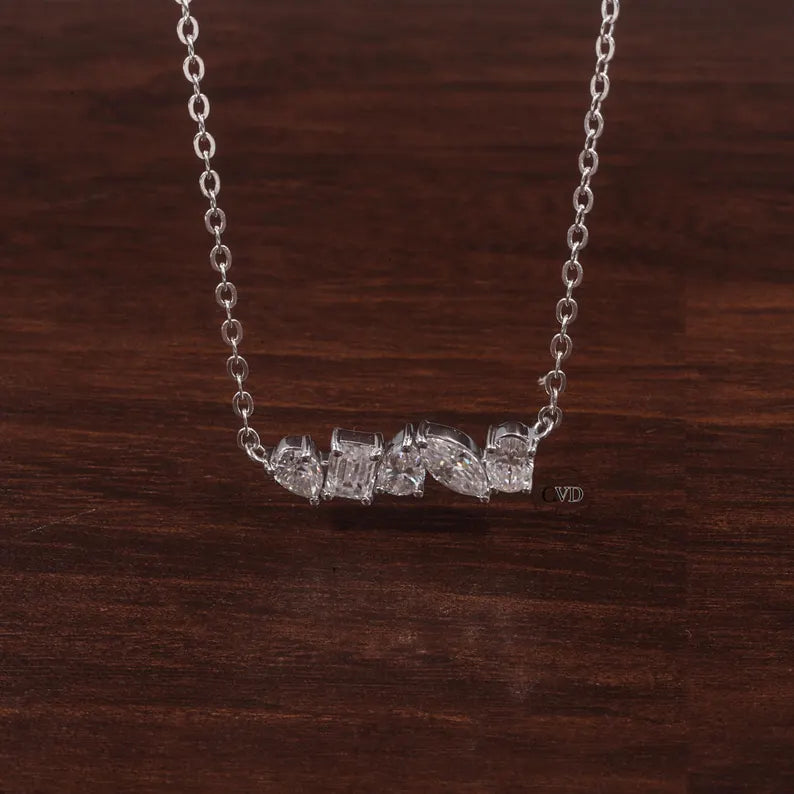 Multi Shape Moissanite Necklace, Pear Marquise Oval Emerald Cut Pendant,