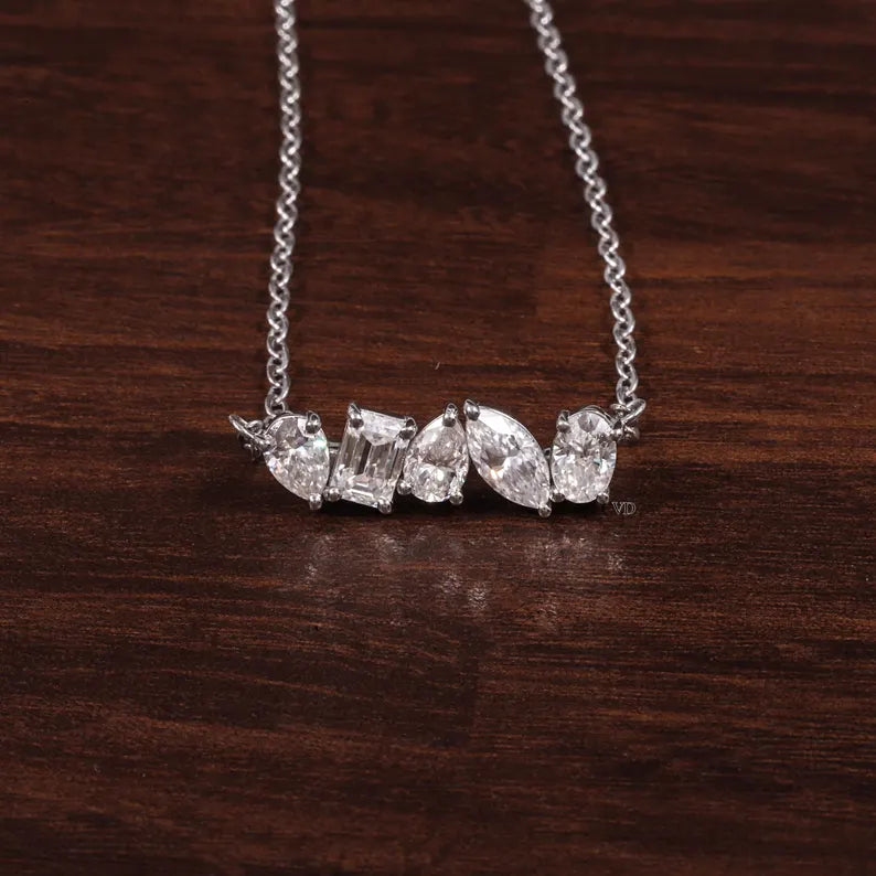 Multi Shape Moissanite Necklace, Pear Marquise Oval Emerald Cut Pendant,