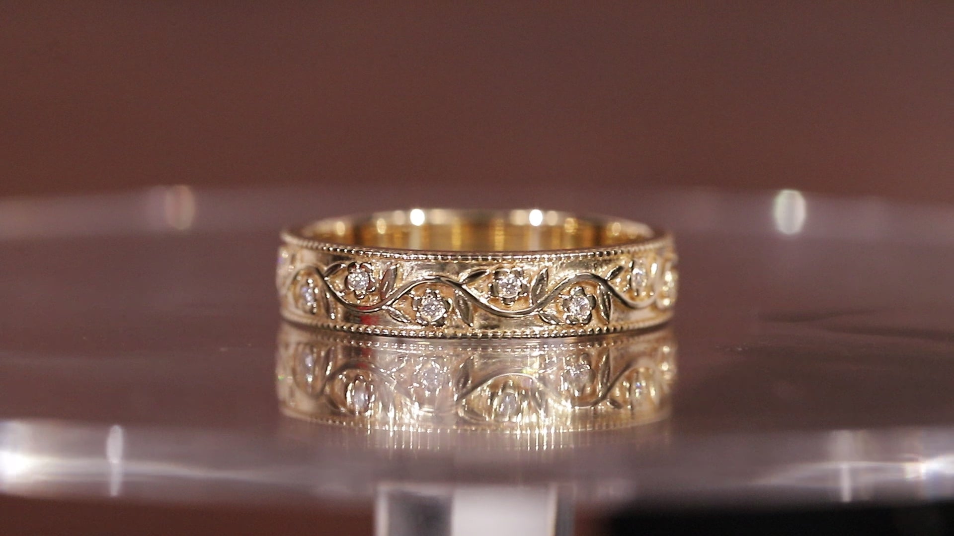 Natural /Lab grown Diamond Round Flush Milgrain Wedding Band Floral Wedding Band