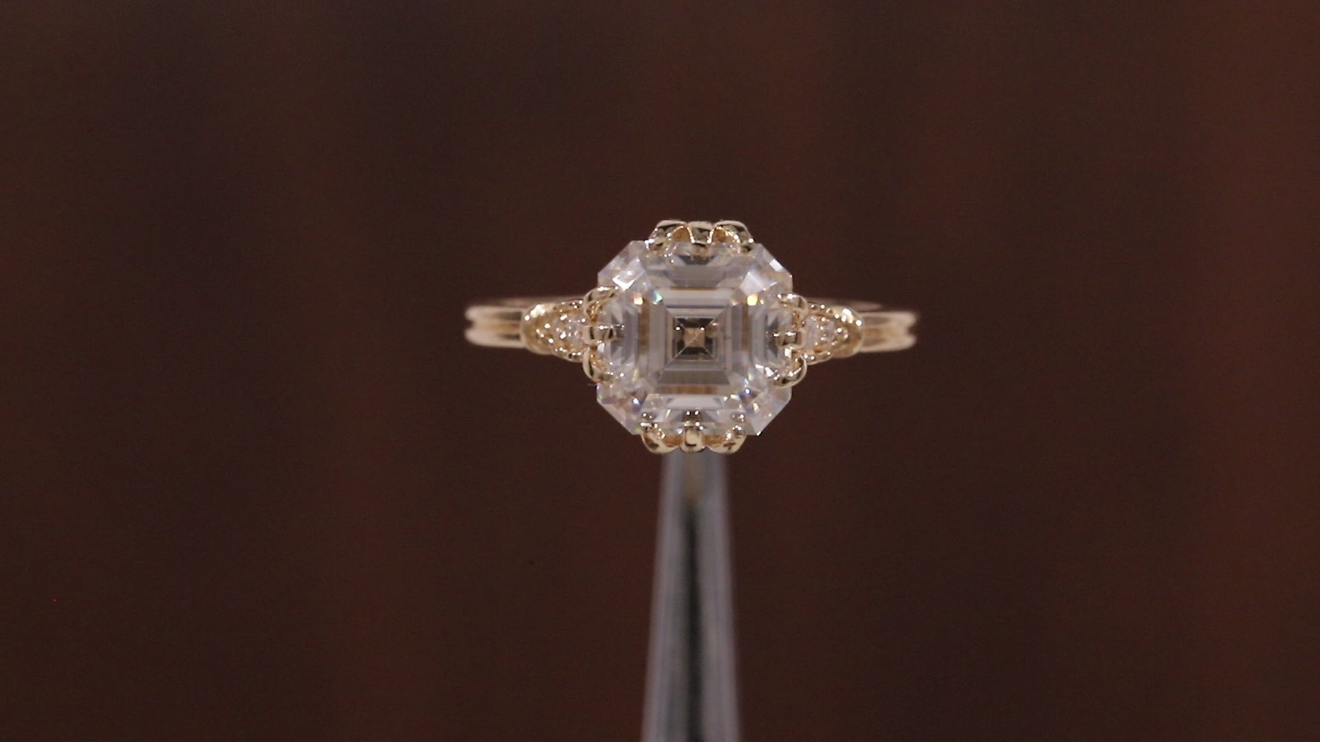 Asscher Cut Moissanite Engagement Ring 14K Yellow Gold Anniversary Ring