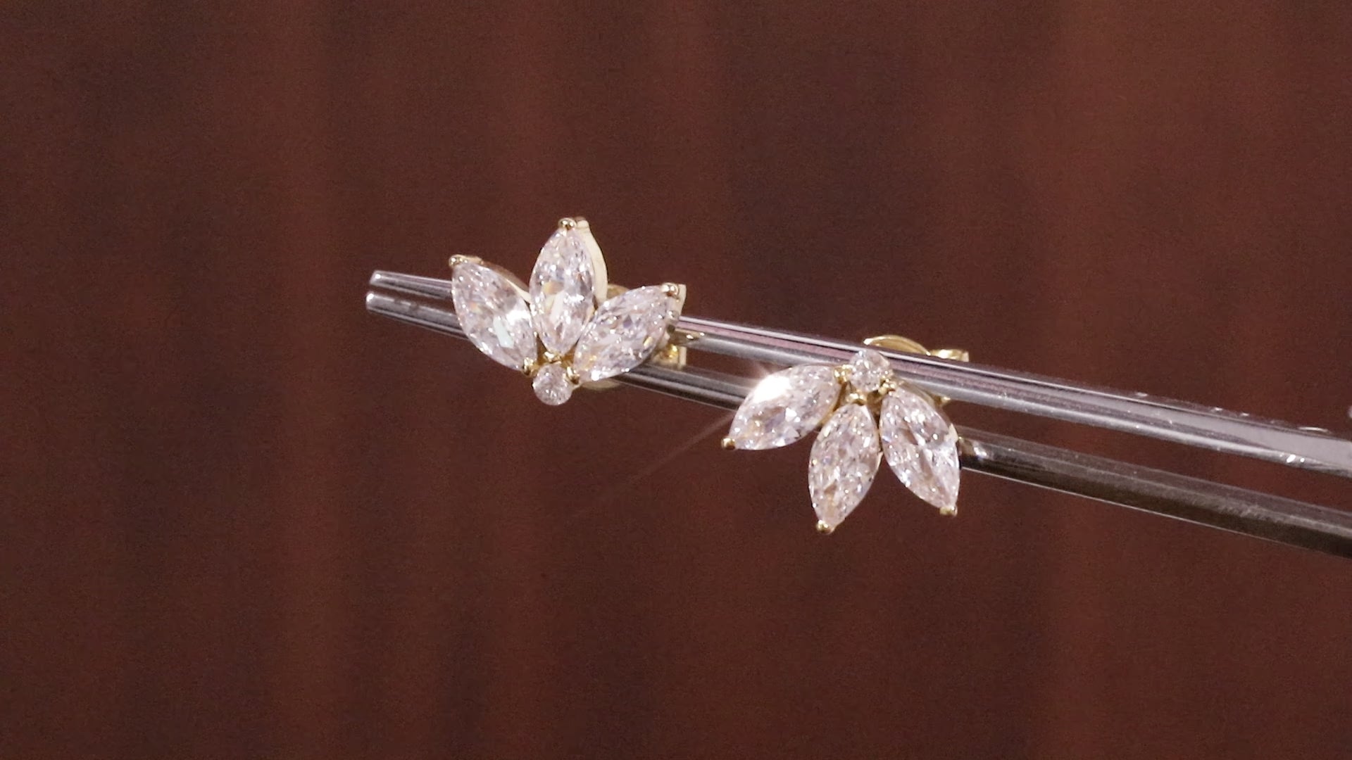 Solid Gold Marquise Moissanite Lotus Cartilage Earrings