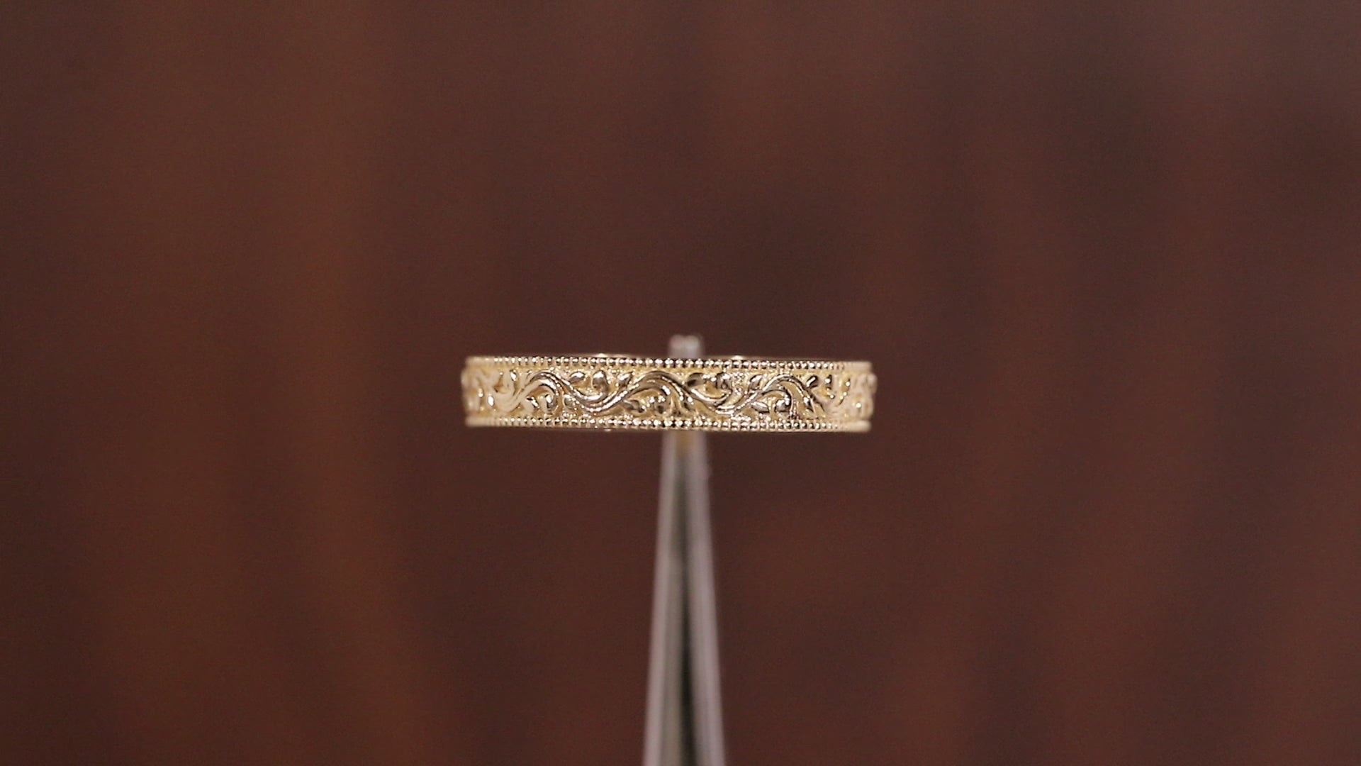 4 MM Wide Dome Women’s Vintage Style Wedding Band Floral Wedding Band slightly Wedding Band