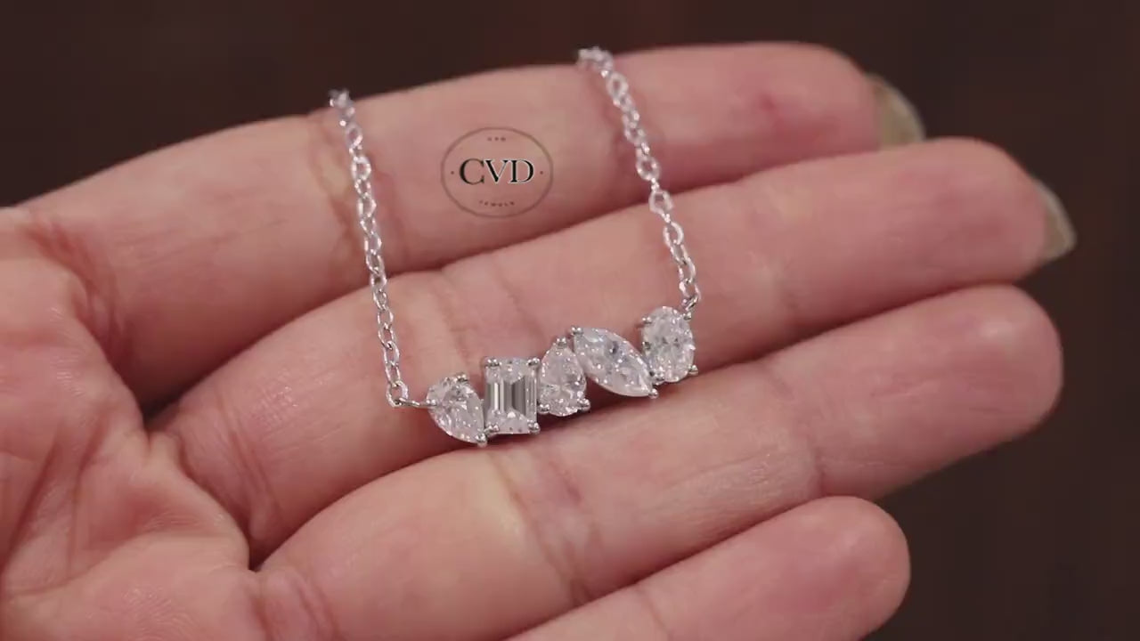 Multi Shape Moissanite Necklace, Pear Marquise Oval Emerald Cut Pendant,