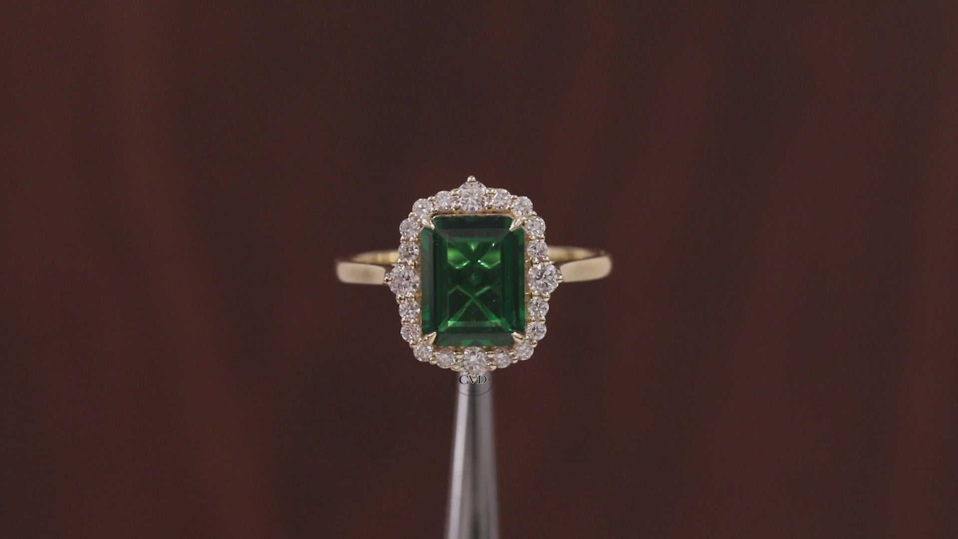 4 Carat Emerald Cut Green CZ Ring with Moissanite Halo