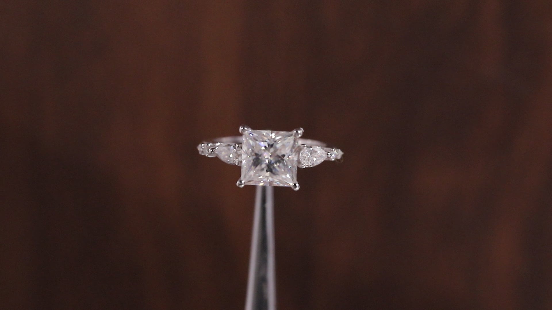 Princess cut Moissanite engagement ring Unique White gold engagement