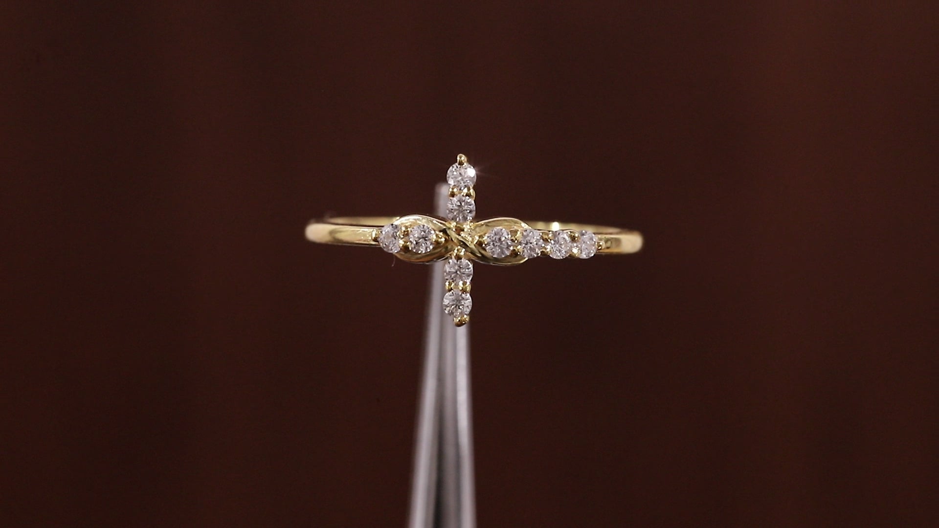 Solid Gold Ring,Gold Moissanite Cross Minimalist Rings