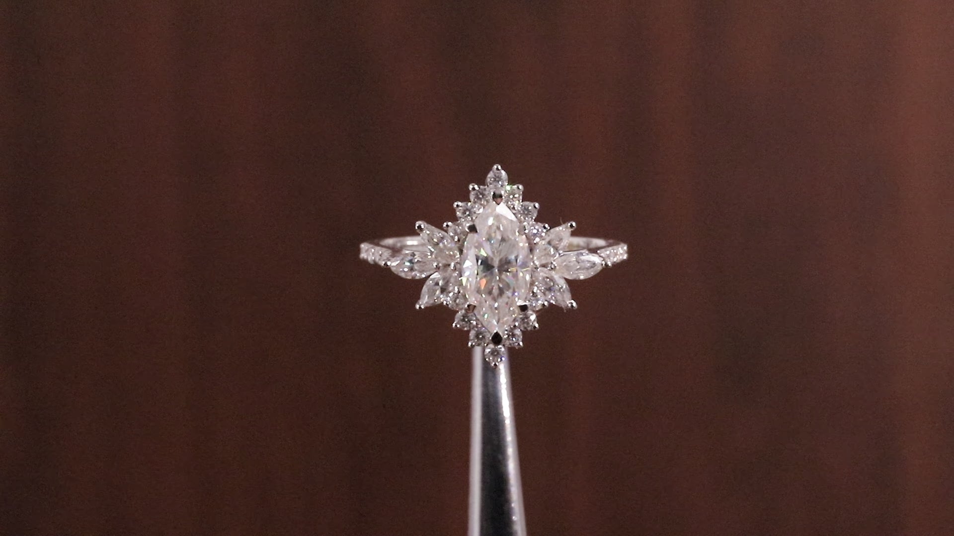 Marquise Moissanite Engagement Ring – Vintage Art Deco Cluster Wedding Ring in White Gold