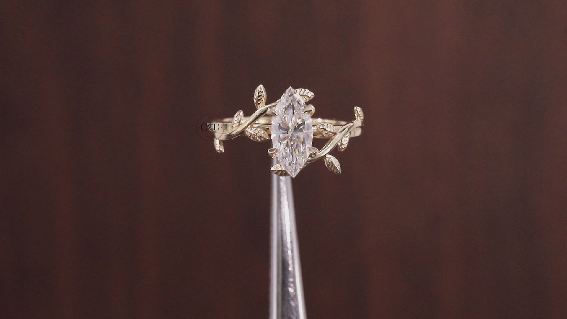 Nature Inspired Marquise Shape Moissanite Leaf Engagement Ring Set