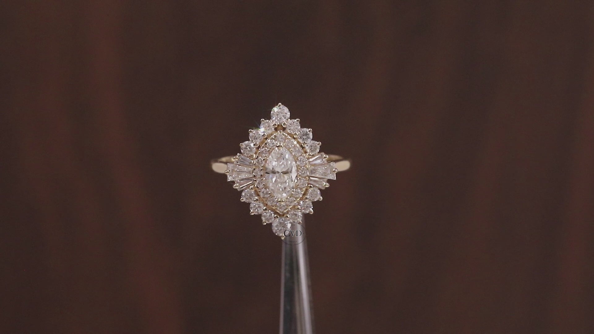 Marquise Lab Grown Diamond Ring Cluster Set Engagement Ring Tapered Baguette