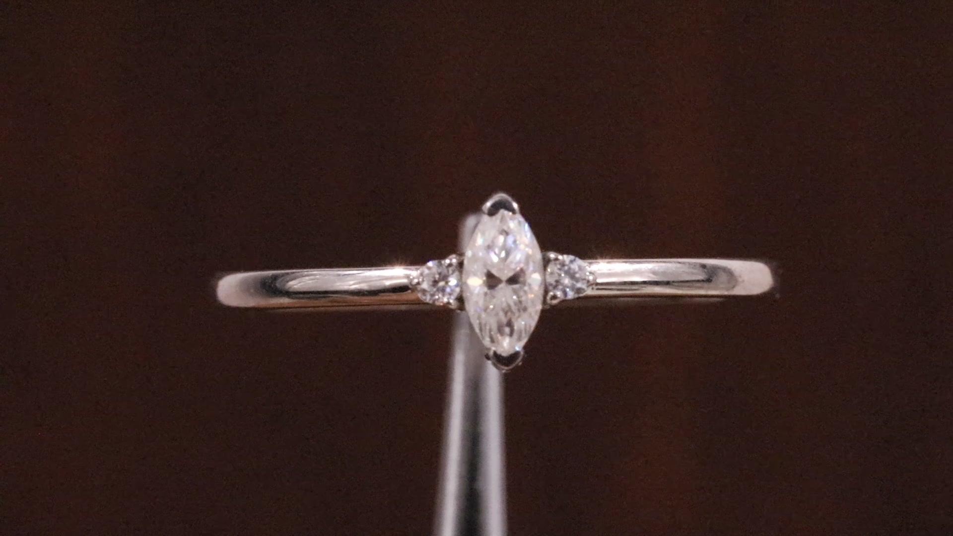 Three Stone Lab Grown Diamond Engagement Ring,Marquise & Round