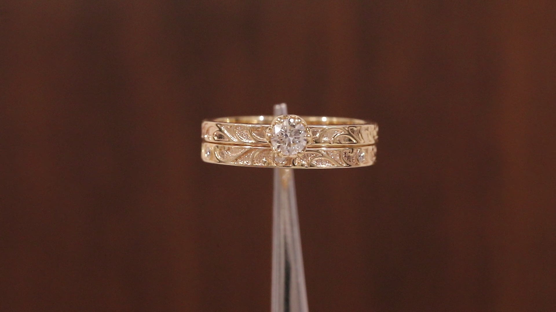 Luxury Round Lab Diamond Engagement Ring Set | Low Profile Designer Gold Band