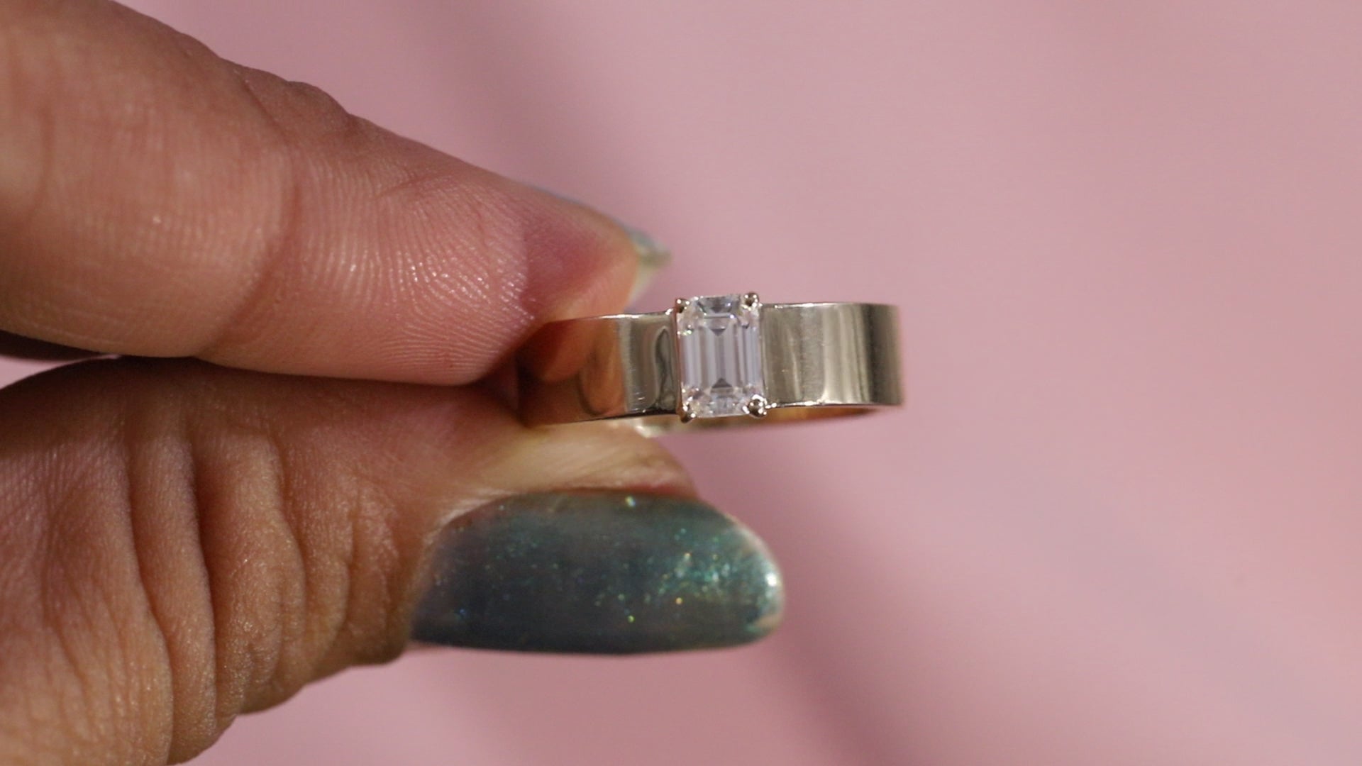 Emerald Cut Moissanite Ring,Vintage Wedding Band For Women,14K Yellow Gold Cigar Band
