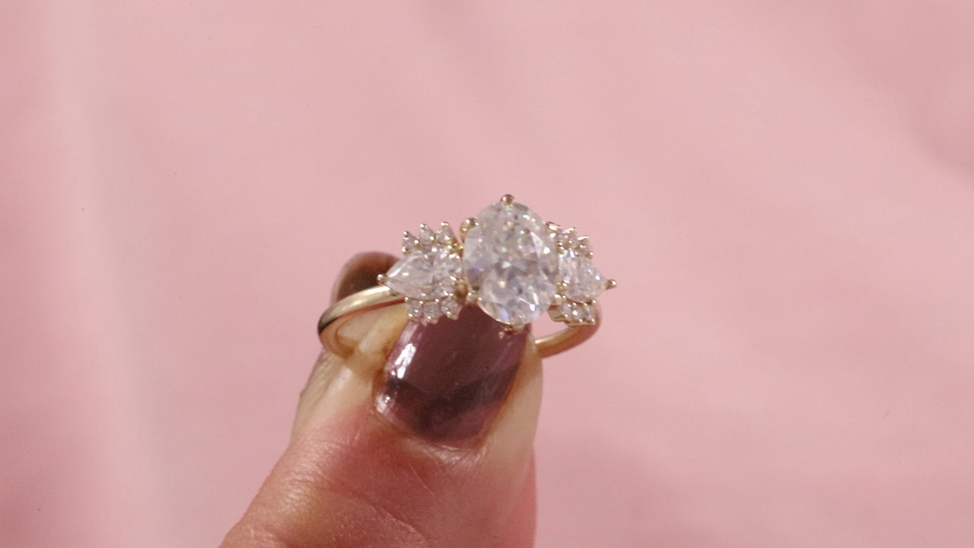 2ct Oval Cut Moissanite Engagement Ring, Oval Moissanite with side Pear Ring