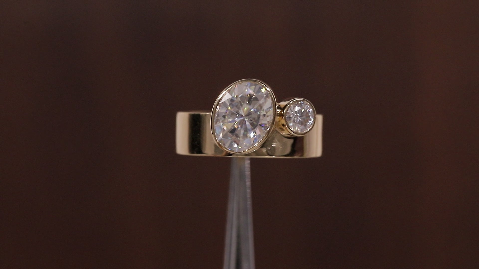 Wide Band Oval and Round Cut Engagement Ring For Women|Bezel Set Wedding Ring