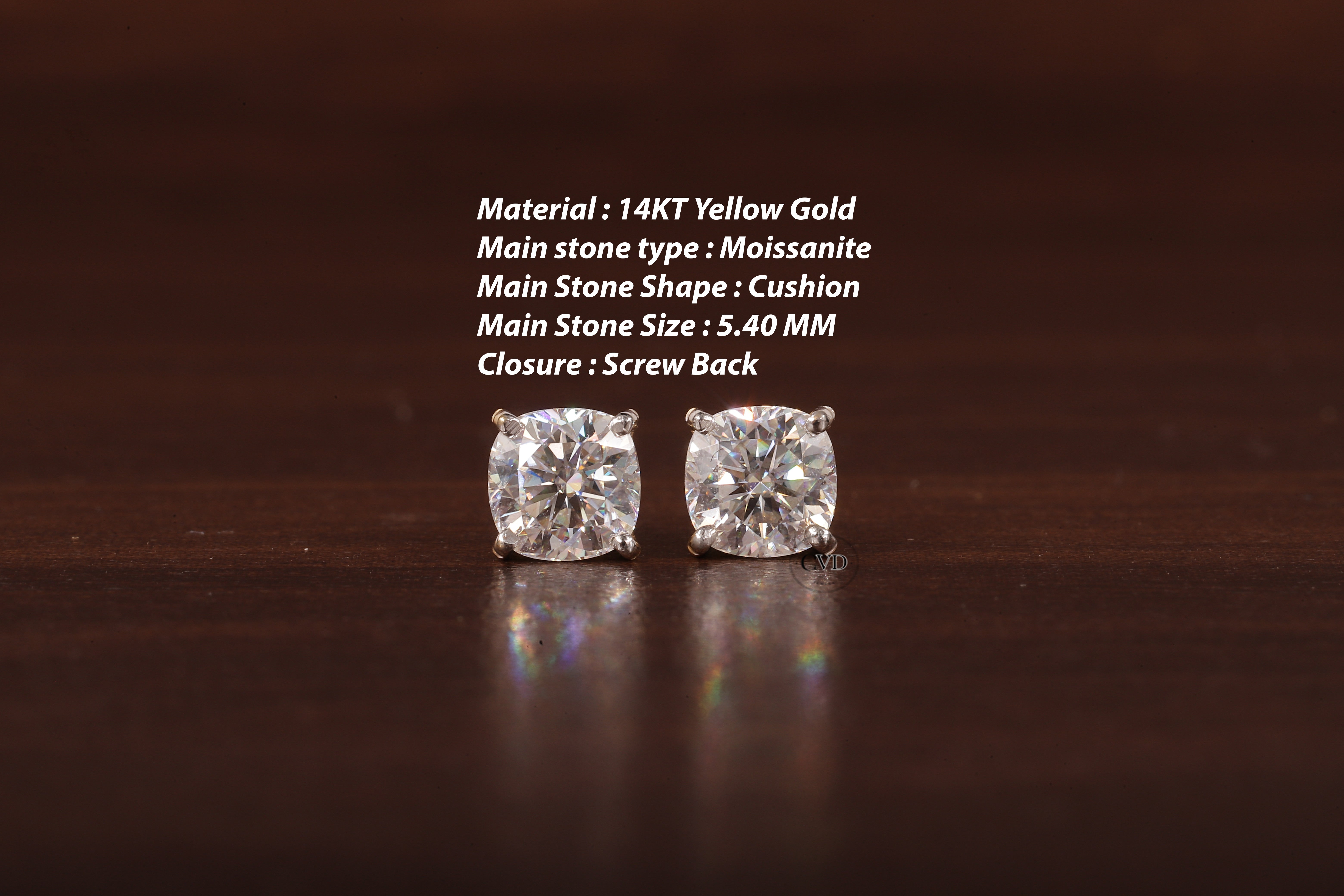1 CT Cushion Moissanite Screw Back Stud Earrings