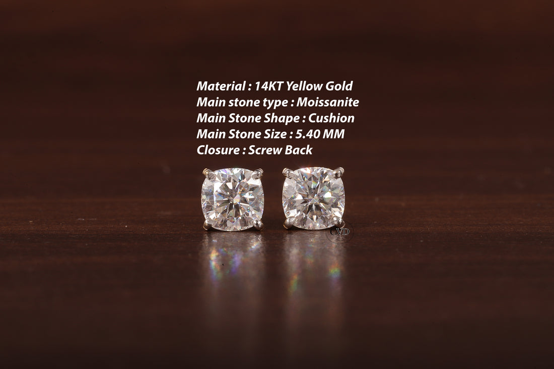 1 CT Cushion Moissanite Screw Back Stud Earrings