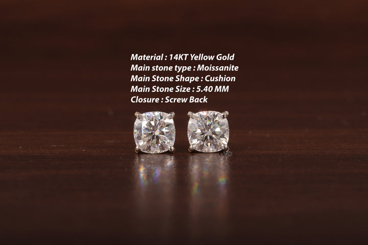 1 CT Cushion Moissanite Screw Back Stud Earrings